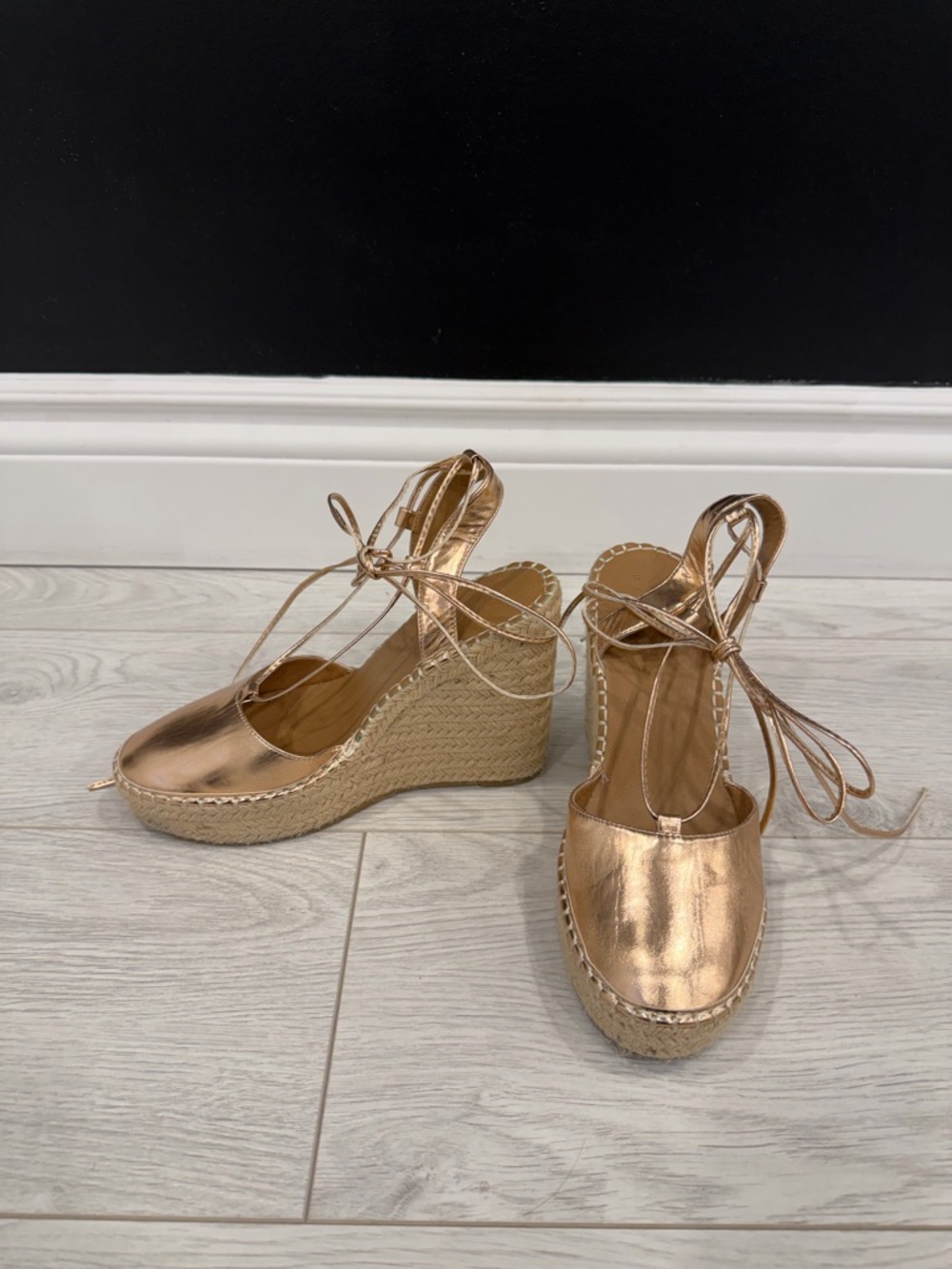 ASOS | Metallic Rose Gold Espadrille Wedge Lace-Up Sandals